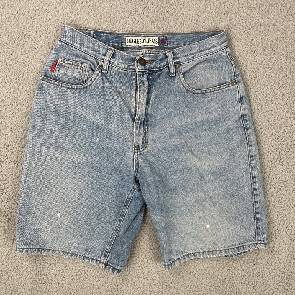 Vtg 90's Bugle Boy 750 Denim Shorts‎ Men 32 10" Inseam Blue Fade Distressed